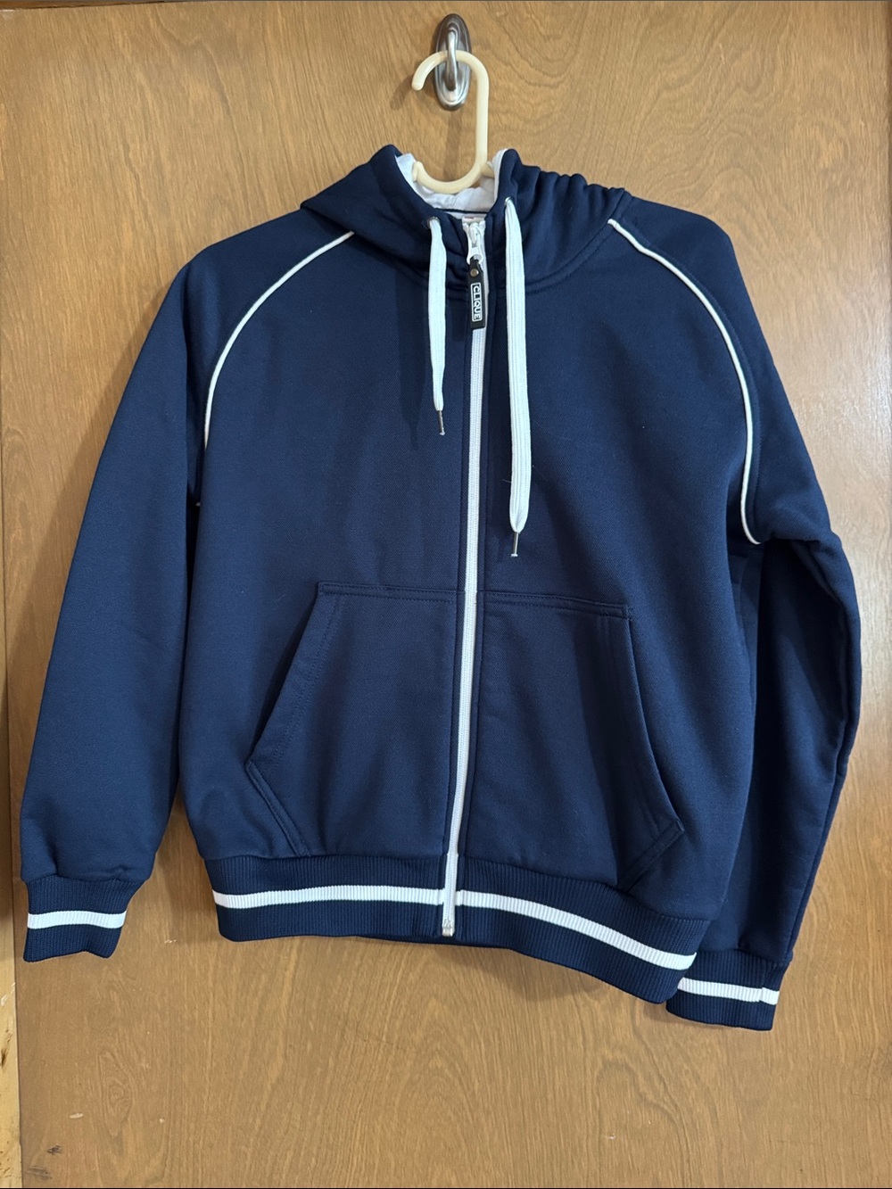 Navy Zip-Up Hoodie with Contrast Trim
